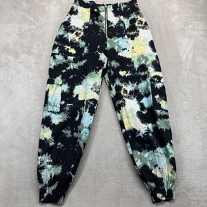 The Ragged Priest Pants Women's Medium Tie Dye Cargo Black High Waisted Zip Fly